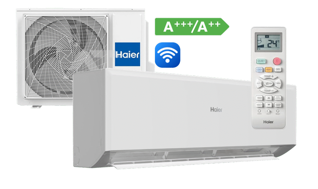 Aire Acondicionado tipo Split 1x1 marca Haier GEOS R PLUS 35 con eficiencia A++-A+++. Capacidad Nominal- 3010 frigorías y 3350 calorías. WiFi Integrado.